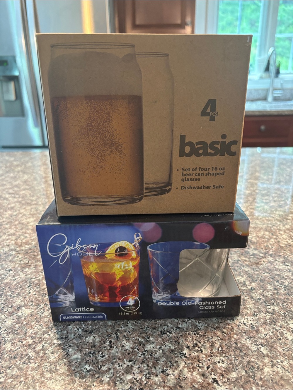 Basic 4pc Beer Can Glasses & Gibson Home Lattice Double Old-Fashioned Set